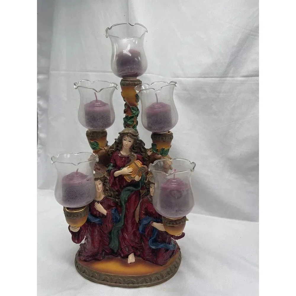 Trio of Angels Candelabra Candle Holder Christmas Holiday 5 Candles Resin Heavy